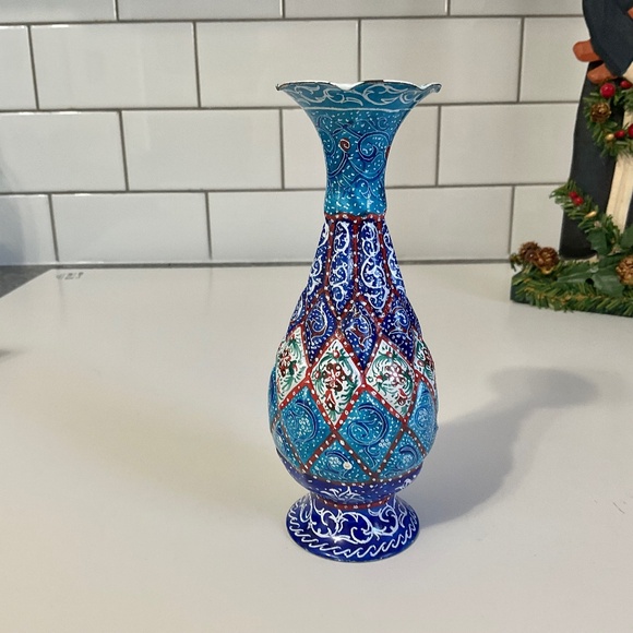 Persian Minakari Enamel Decor Hand-Painted Copper Vase - Picture 1 of 8